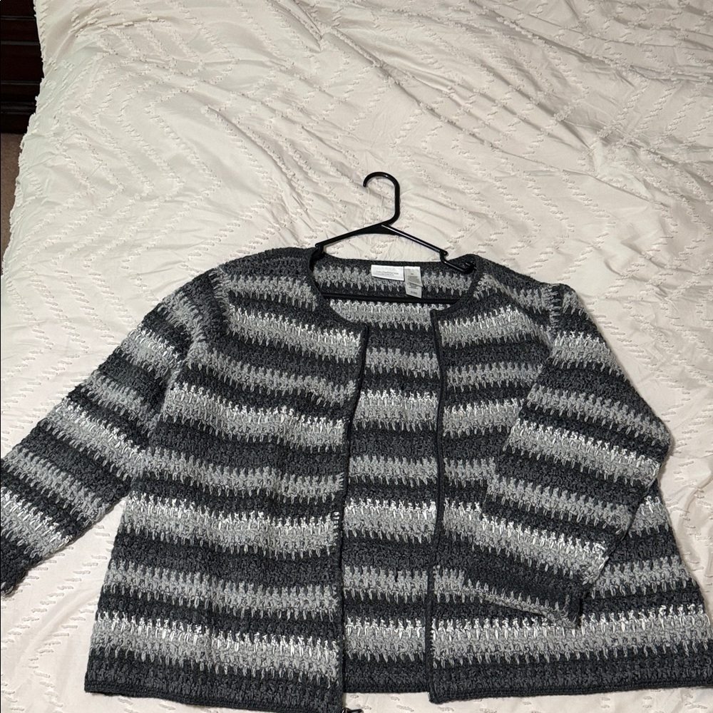 Liz Claiborne Black and Gray Striped Heavy Cardigan
